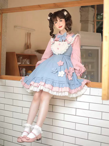 Pink And Light Blue Back Big Ribbon Lolita Dress CAT0050