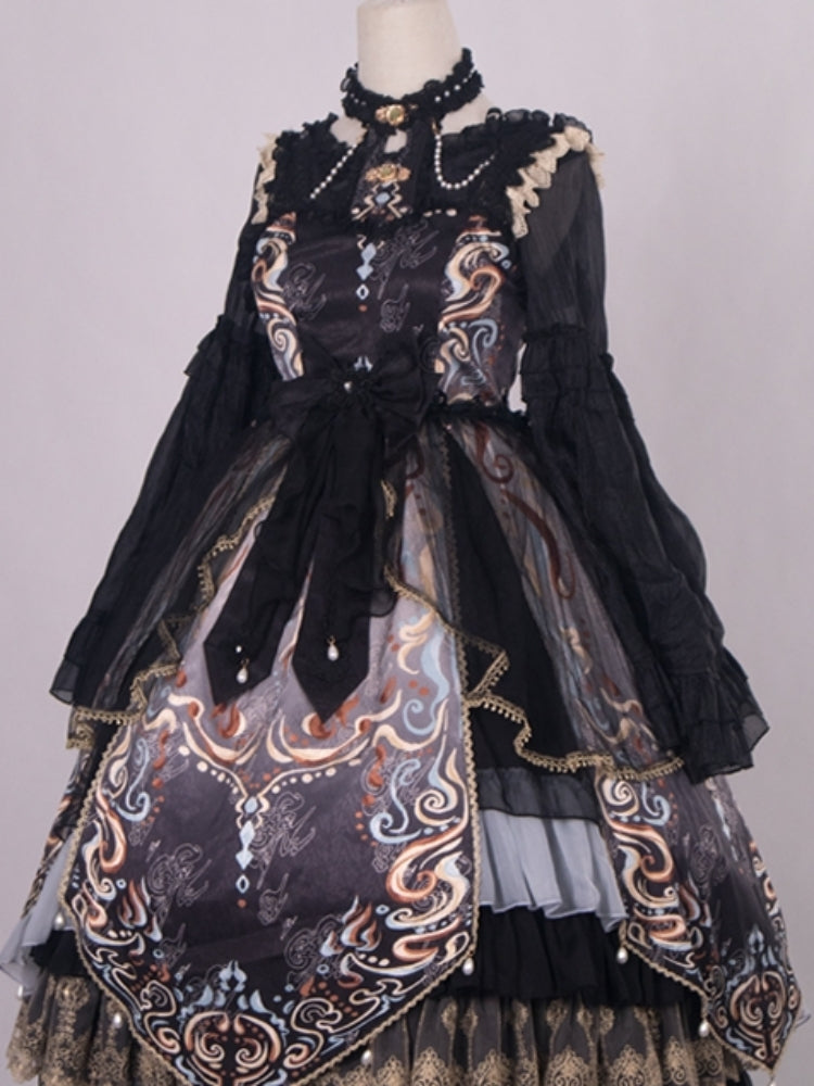 Chinese-style Lolita Dress with Voluminous Frills CAT0043