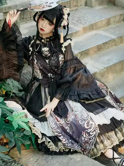 Chinese-style Lolita Dress with Voluminous Frills CAT0043