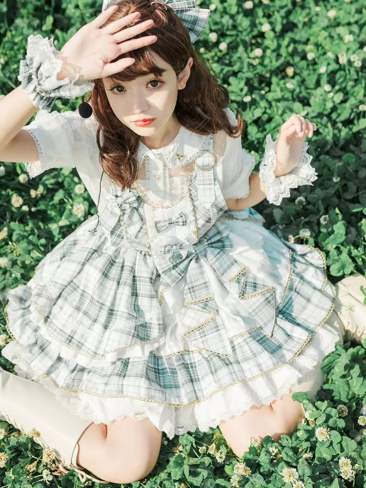 Blue Check Frill Ribbon Idol Dress CAT0022