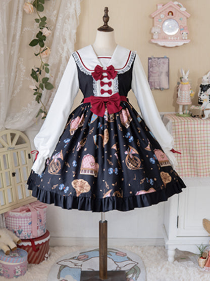 Instrument Print Round Collar Red Ribbon Lolita Dress CAT0059