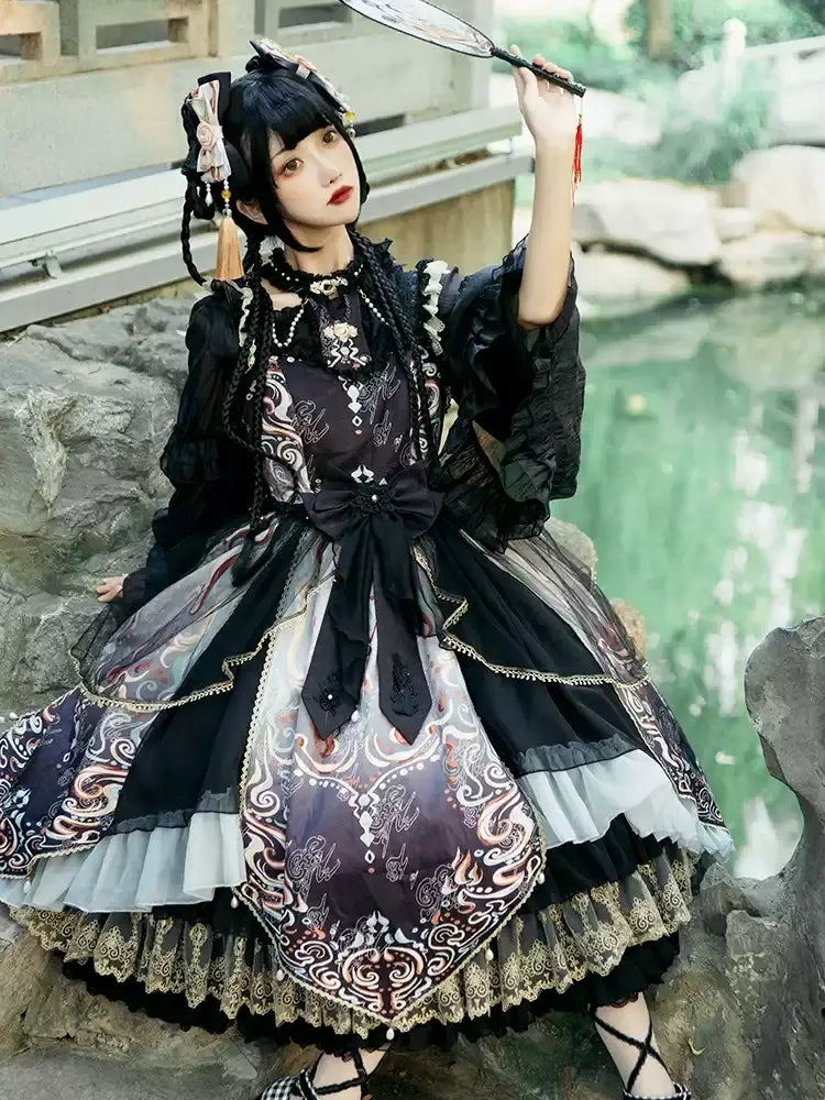 Chinese-style Lolita Dress with Voluminous Frills CAT0043