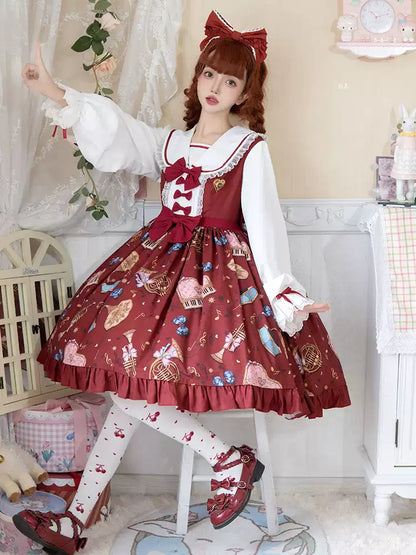 Instrument Print Round Collar Red Ribbon Lolita Dress CAT0059