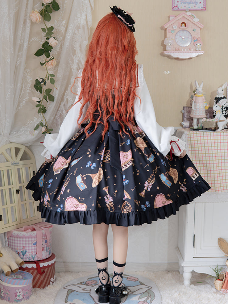 Instrument Print Round Collar Red Ribbon Lolita Dress CAT0059