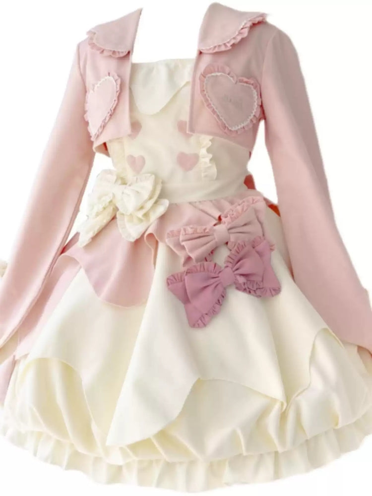 Pink and White Heart Ribbon Lolita Dress CAT0031