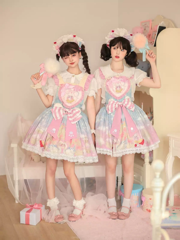 Cat Print Big Heart Pink Frill Lolita Dress CAT0041