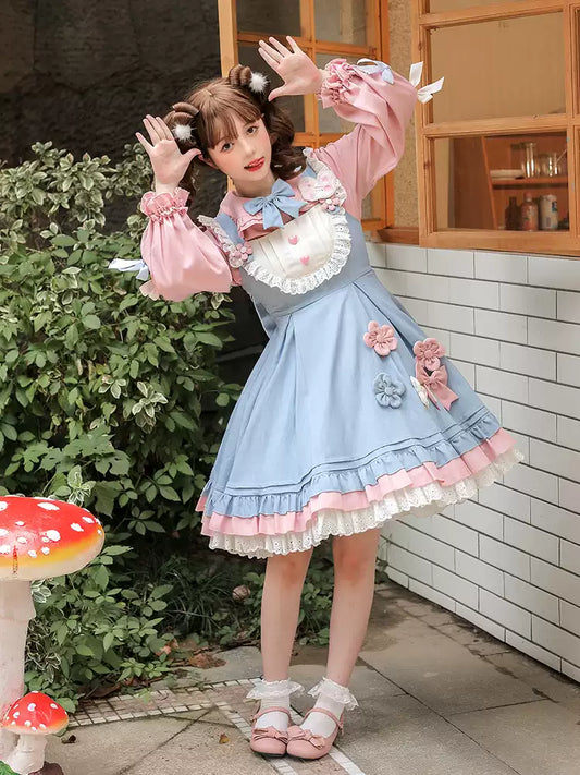 Pink And Light Blue Back Big Ribbon Lolita Dress CAT0050