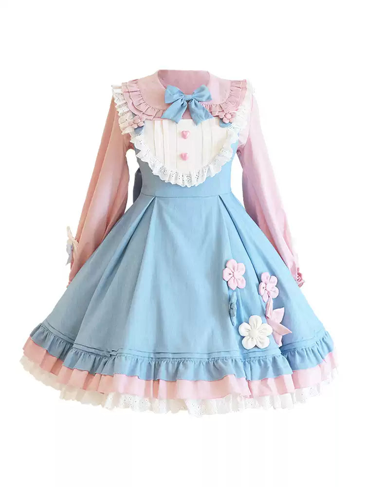 Pink And Light Blue Back Big Ribbon Lolita Dress CAT0050