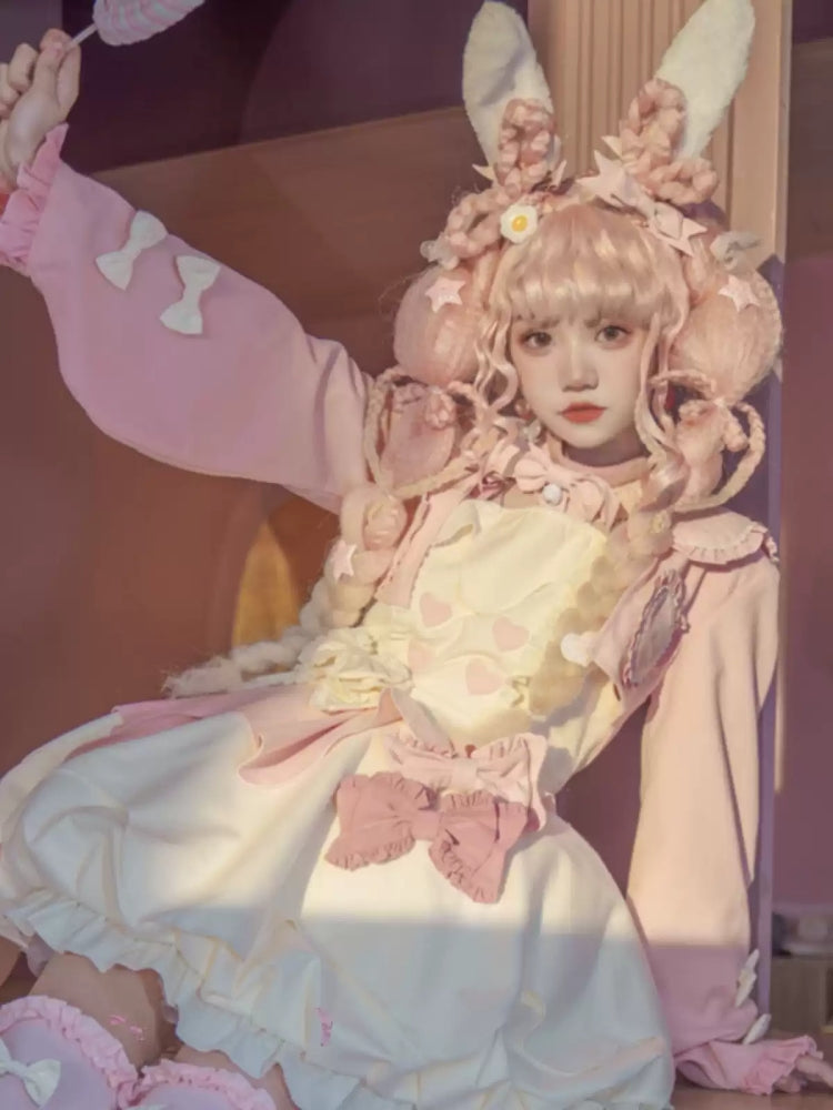 Pink and White Heart Ribbon Lolita Dress CAT0031