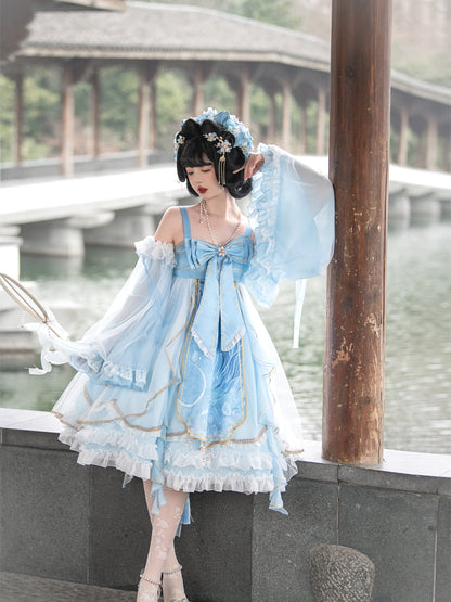 Volume Bell Sleeve Big Ribbon Sleeveless Dress CAT0058