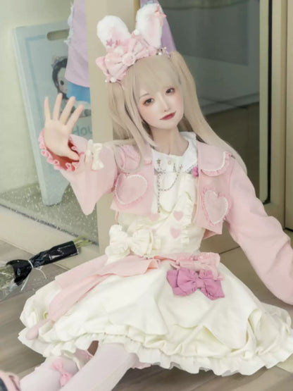 Pink and White Heart Ribbon Lolita Dress CAT0031