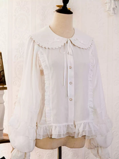 Scallop Lace Round Collar Lantern Sleeve Lolita Inner Blouse CAT0044