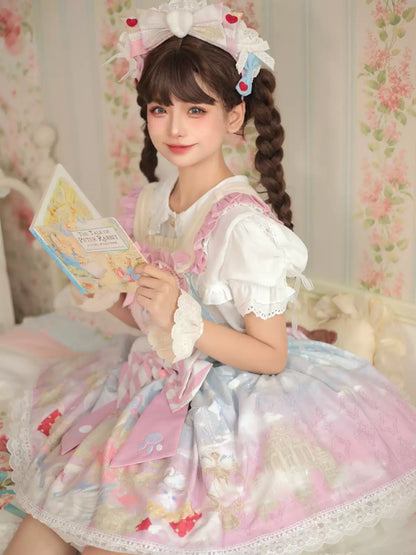 Cat Print Big Heart Pink Frill Lolita Dress CAT0041