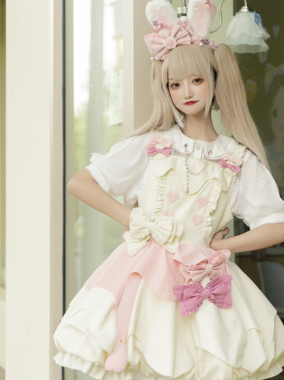 Pink and White Heart Ribbon Lolita Dress CAT0031