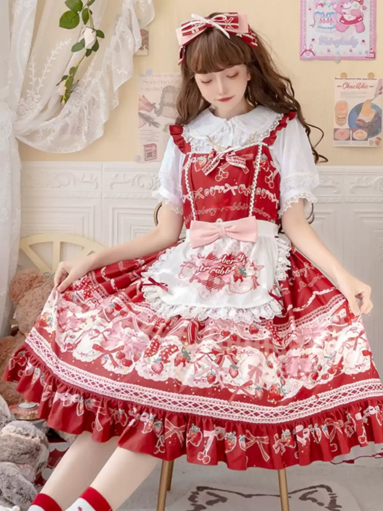 Sweet Print Berry Apron Lolita Dress CAT0035