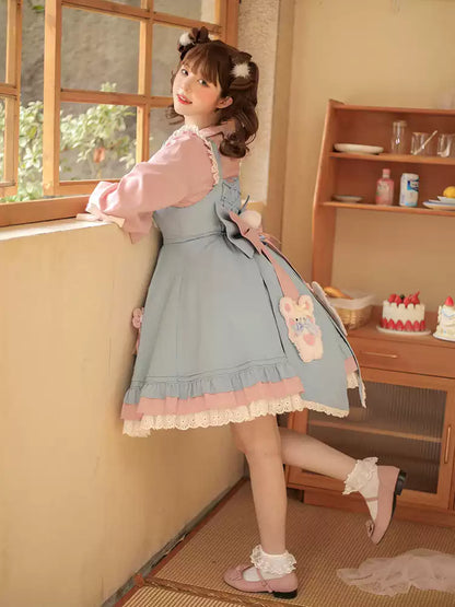 Pink And Light Blue Back Big Ribbon Lolita Dress CAT0050