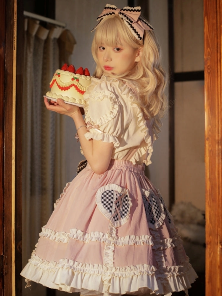 Frill Ribbon Heart Suspender Skirt EIY0003