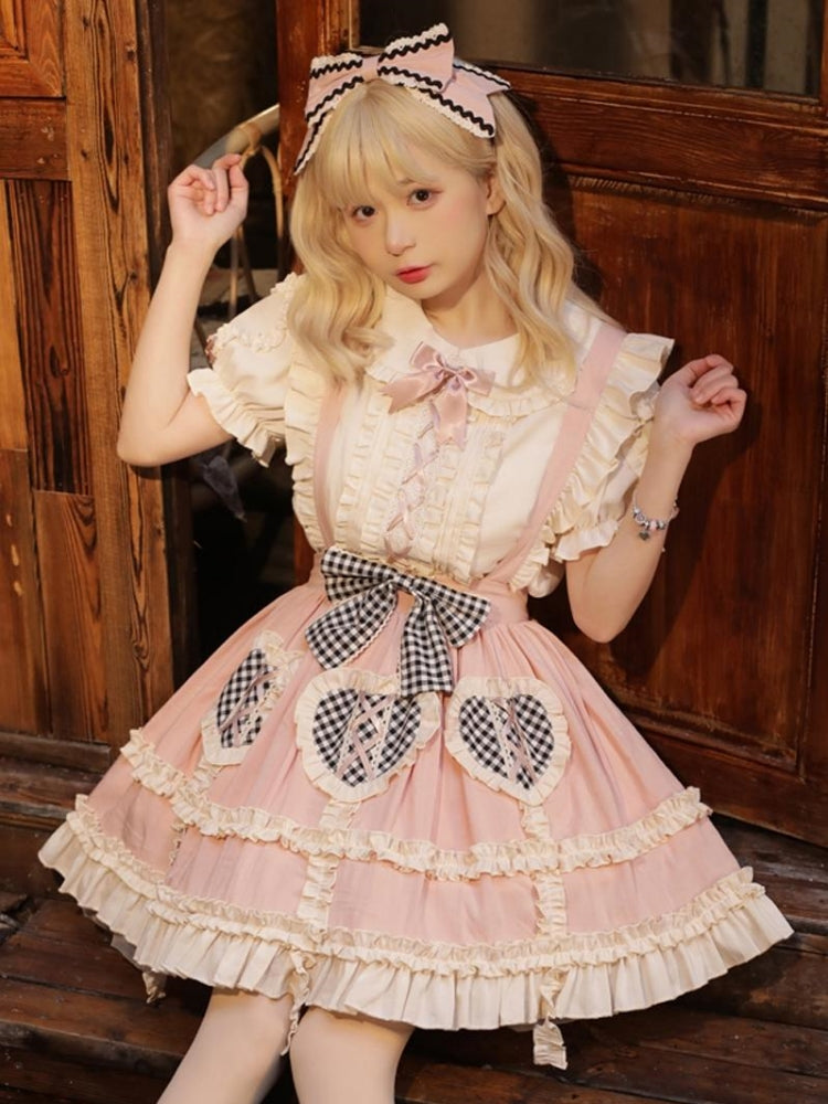 Frill Ribbon Heart Suspender Skirt EIY0003