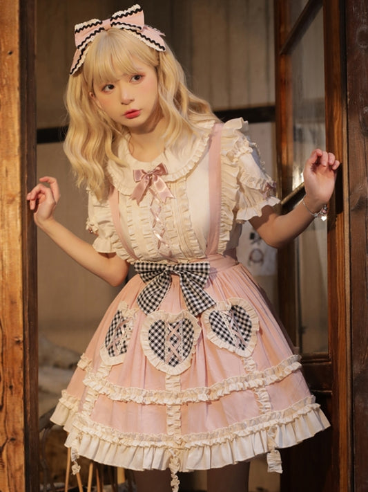 Frill Ribbon Heart Suspender Skirt EIY0003