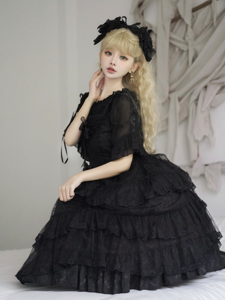 Ribbon Lace Black Lolita Dress EIY0004