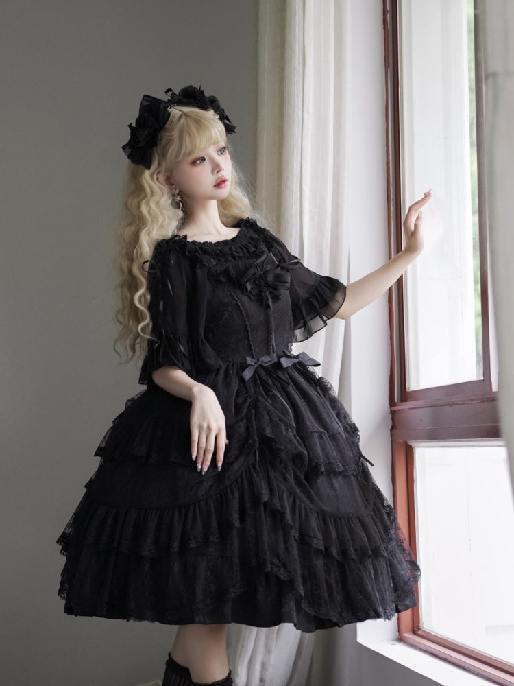 Ribbon Lace Black Lolita Dress EIY0004