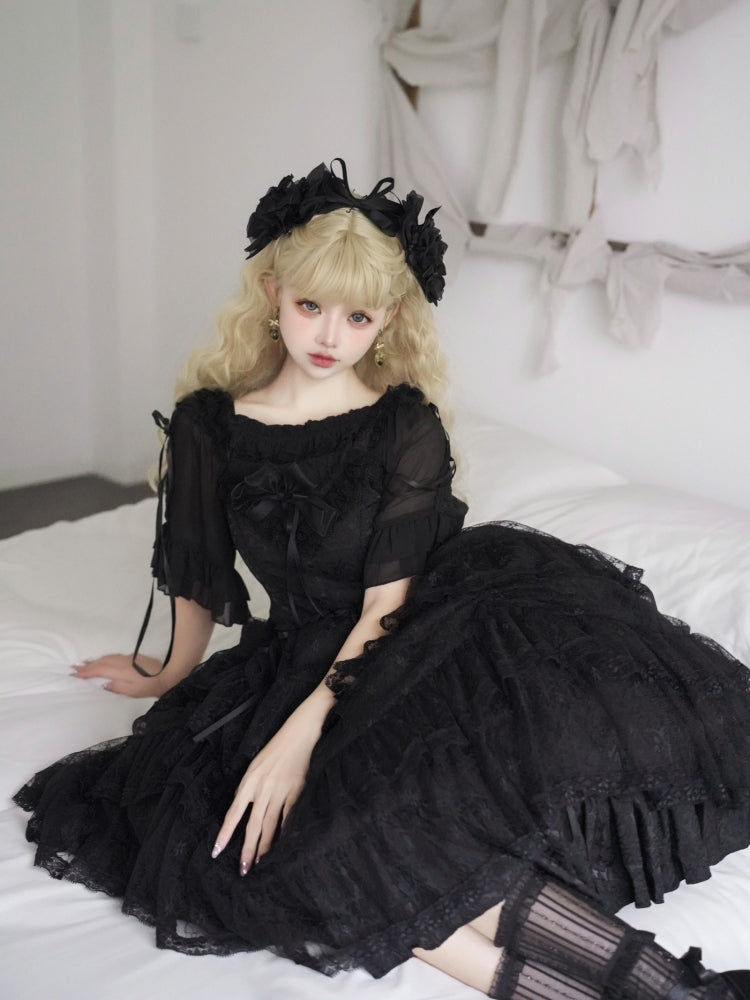 Ribbon Lace Black Lolita Dress EIY0004