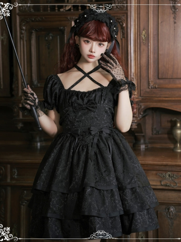 Dark Gothic Black Cross Strap Dress EIY0014