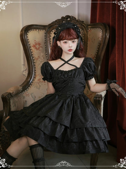 Dark Gothic Black Cross Strap Dress EIY0014