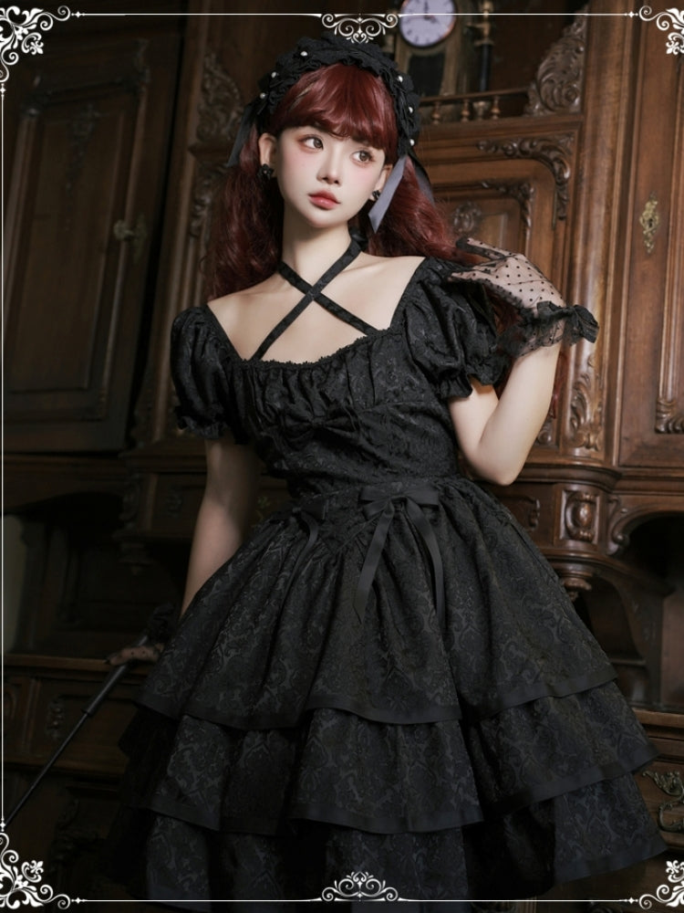 Dark Gothic Black Cross Strap Dress EIY0014