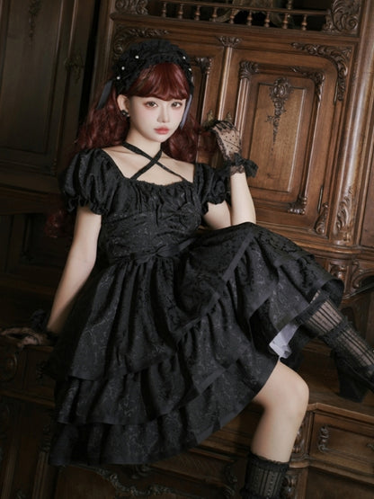 Dark Gothic Black Cross Strap Dress EIY0014