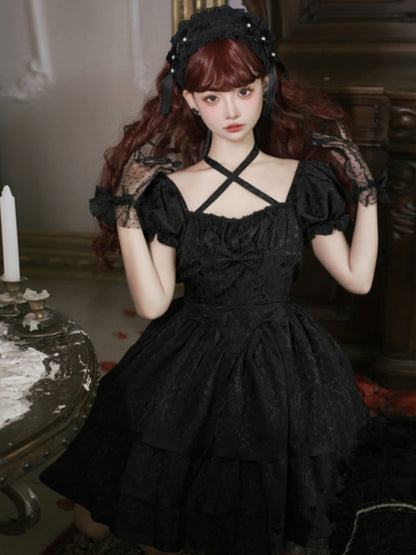 Dark Gothic Black Cross Strap Dress EIY0014