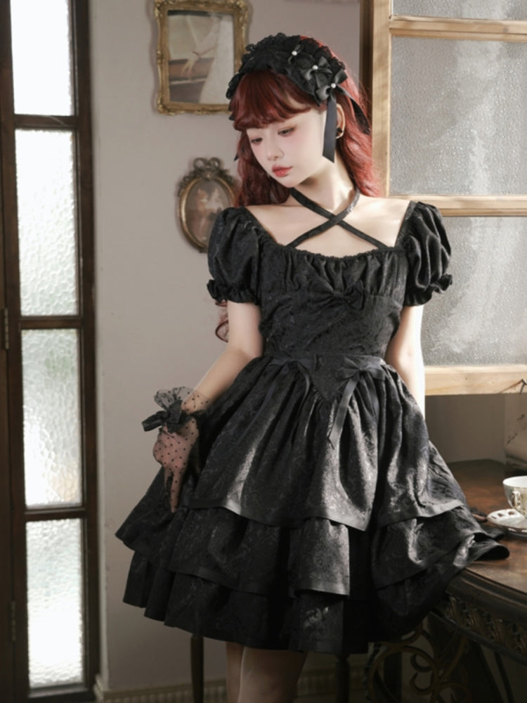 Dark Gothic Black Cross Strap Dress EIY0014