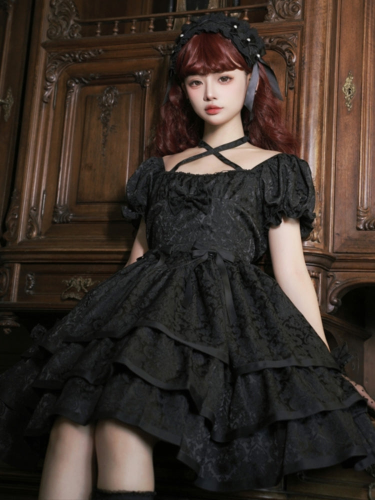 Dark Gothic Black Cross Strap Dress EIY0014