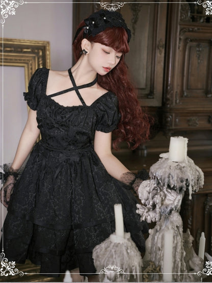 Dark Gothic Black Cross Strap Dress EIY0014