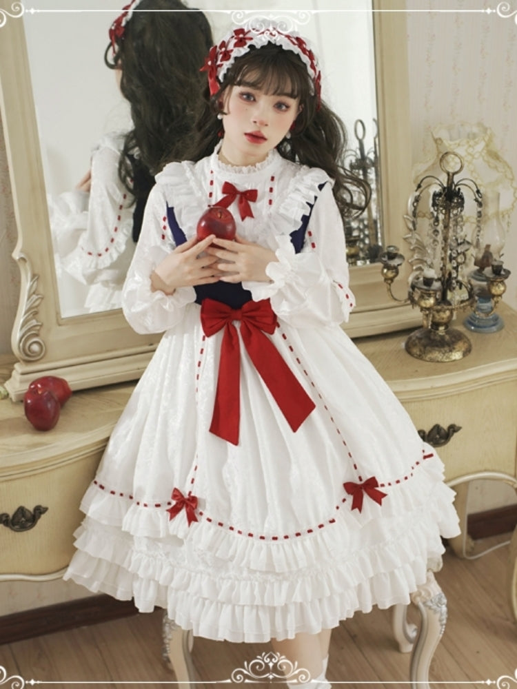 White Frill Dress with Red Ribbon and Optional Sleeves EIY0016