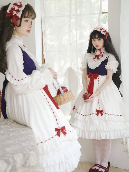 White Frill Dress with Red Ribbon and Optional Sleeves EIY0016