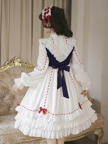 White Frill Dress with Red Ribbon and Optional Sleeves EIY0016