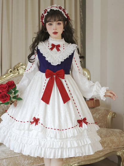 White Frill Dress with Red Ribbon and Optional Sleeves EIY0016