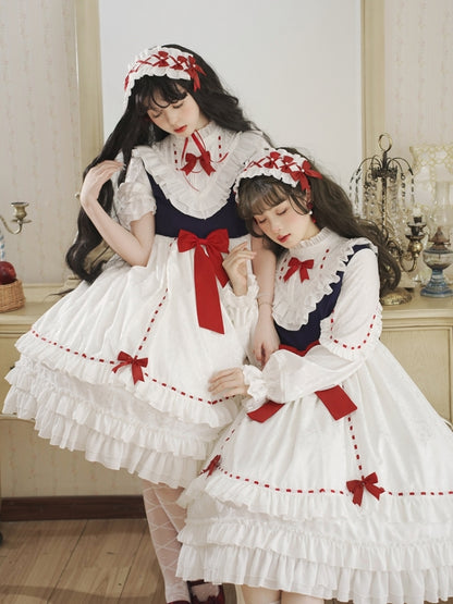 White Frill Dress with Red Ribbon and Optional Sleeves EIY0016