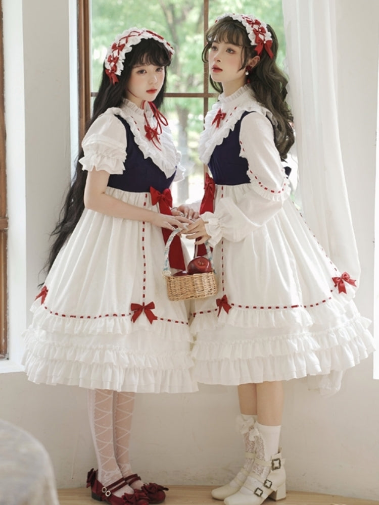 White Frill Dress with Red Ribbon and Optional Sleeves EIY0016