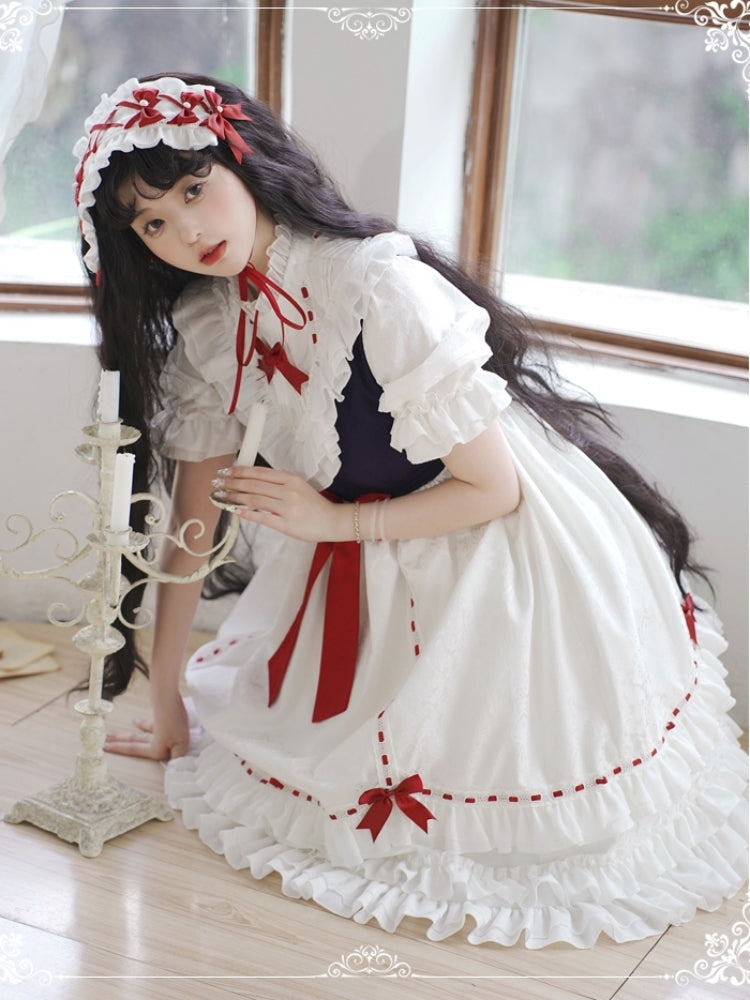 White Frill Dress with Red Ribbon and Optional Sleeves EIY0016