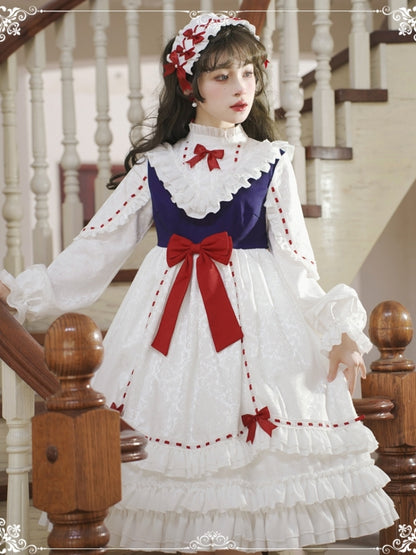 White Frill Dress with Red Ribbon and Optional Sleeves EIY0016