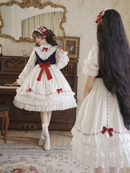 White Frill Dress with Red Ribbon and Optional Sleeves EIY0016