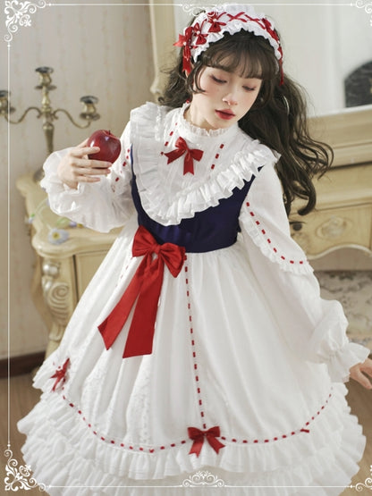 White Frill Dress with Red Ribbon and Optional Sleeves EIY0016