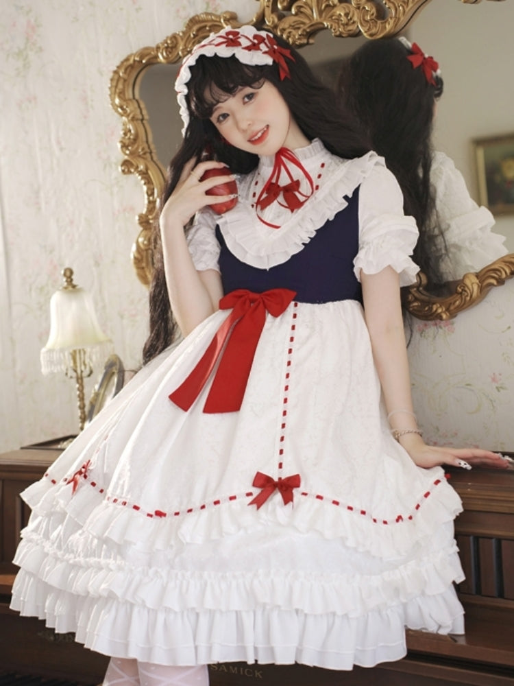 White Frill Dress with Red Ribbon and Optional Sleeves EIY0016