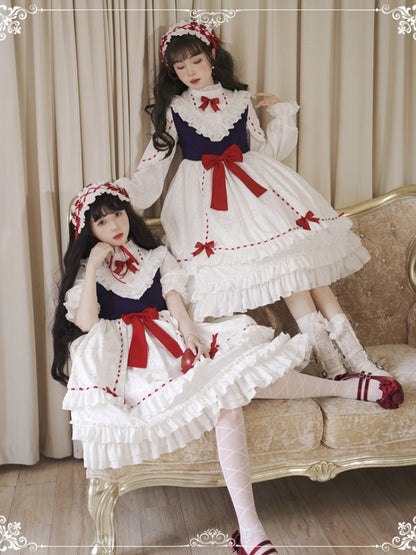 White Frill Dress with Red Ribbon and Optional Sleeves EIY0016