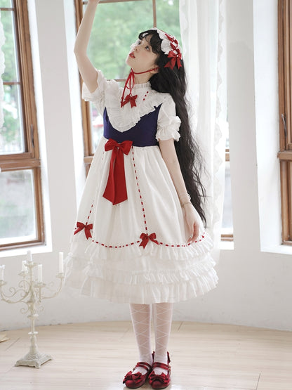 White Frill Dress with Red Ribbon and Optional Sleeves EIY0016