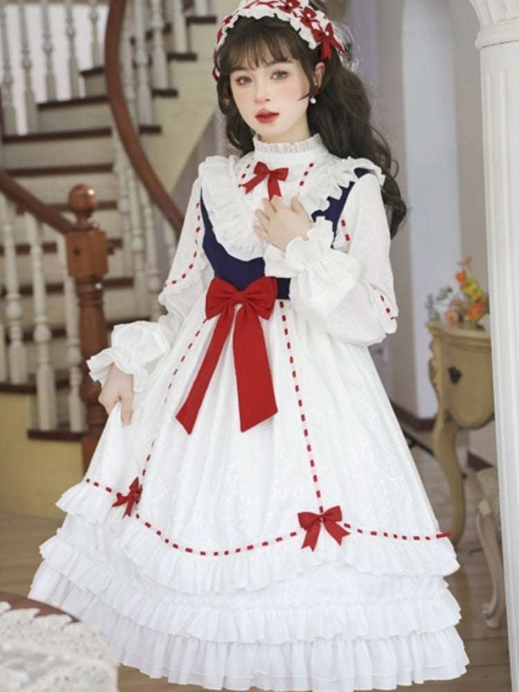 White Frill Dress with Red Ribbon and Optional Sleeves EIY0016