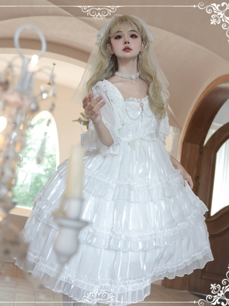 Wedding Style White Frill Tiered Lolita Dress EIY0018