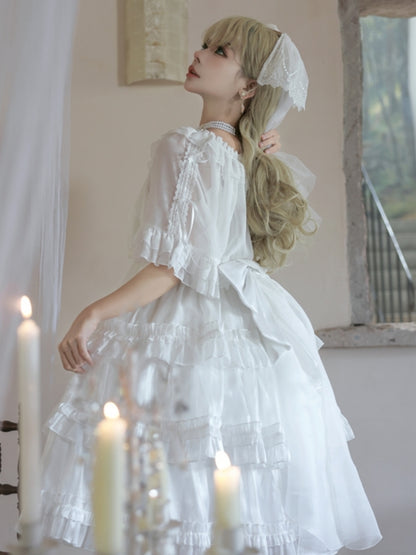 Wedding Style White Frill Tiered Lolita Dress EIY0018